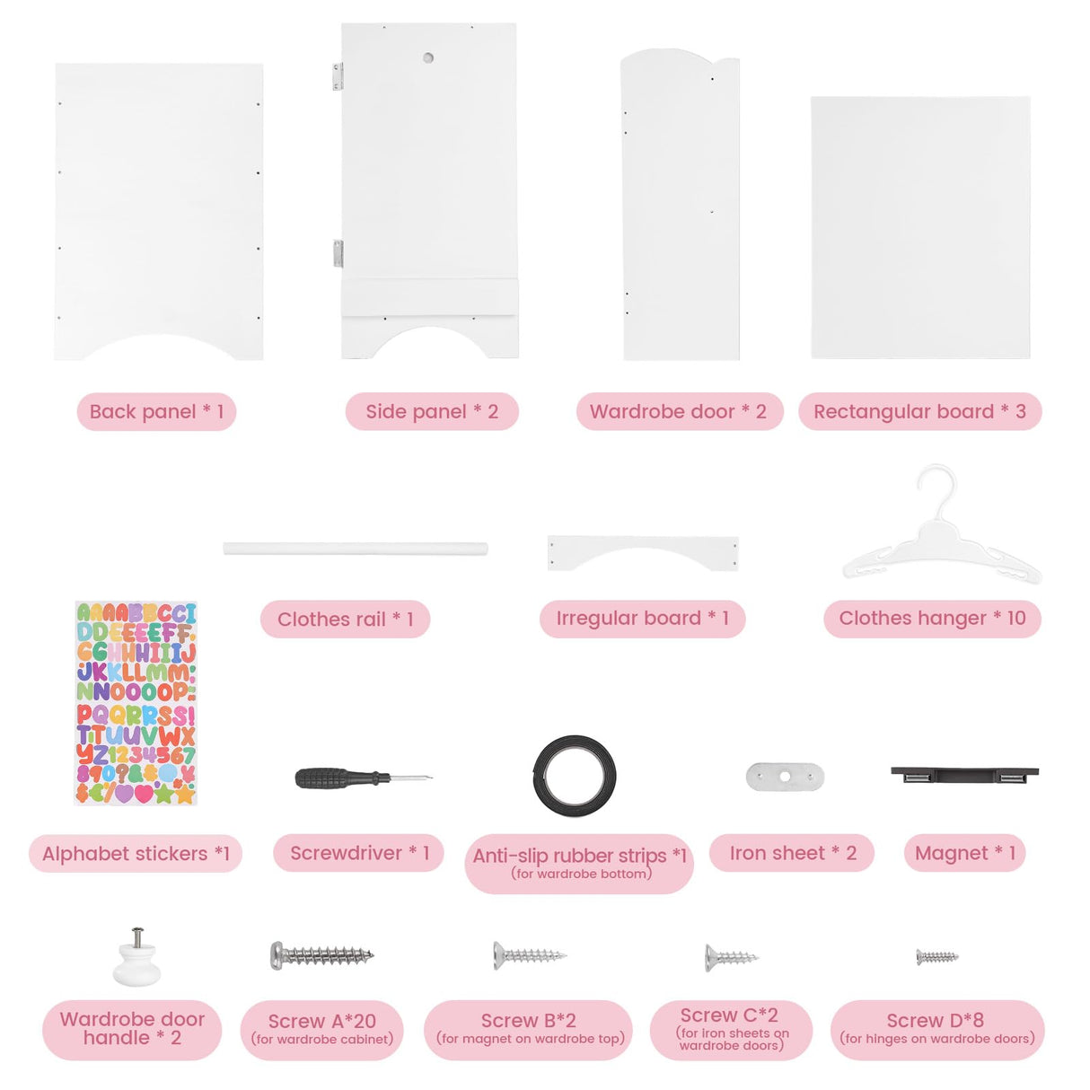 BABESIDE Wooden Baby Doll Closet, Wooden Furniture Armoire Dolls Wardrobe for Baby Doll Clothes Storage, Fit 12-16 Inch Doll Clothes, Includes 10 Clothes Hangers, Pretend Play for 3+ Girls Boys BABESIDE