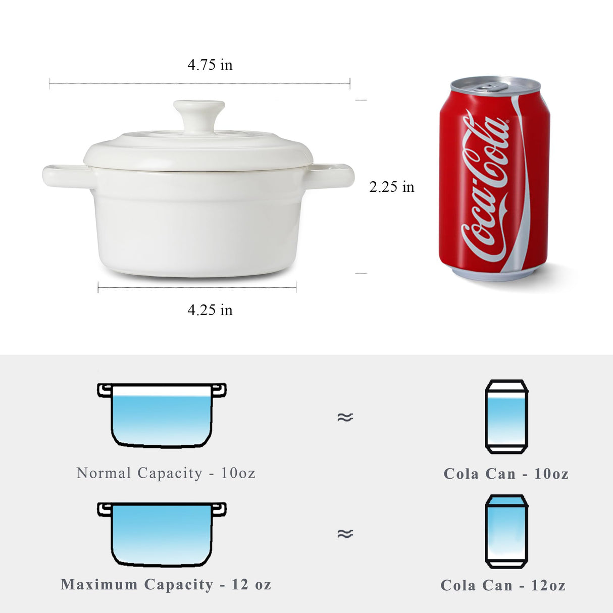 Lareina Mini Cocotte - 12oz Ceramic Casserole Dishes - Kitchen Casserole Sets With Handles And Lid - Small Baking Ramekins - Oven, Microwave & Dishwasher Safe - Set of 4 - White Lareina