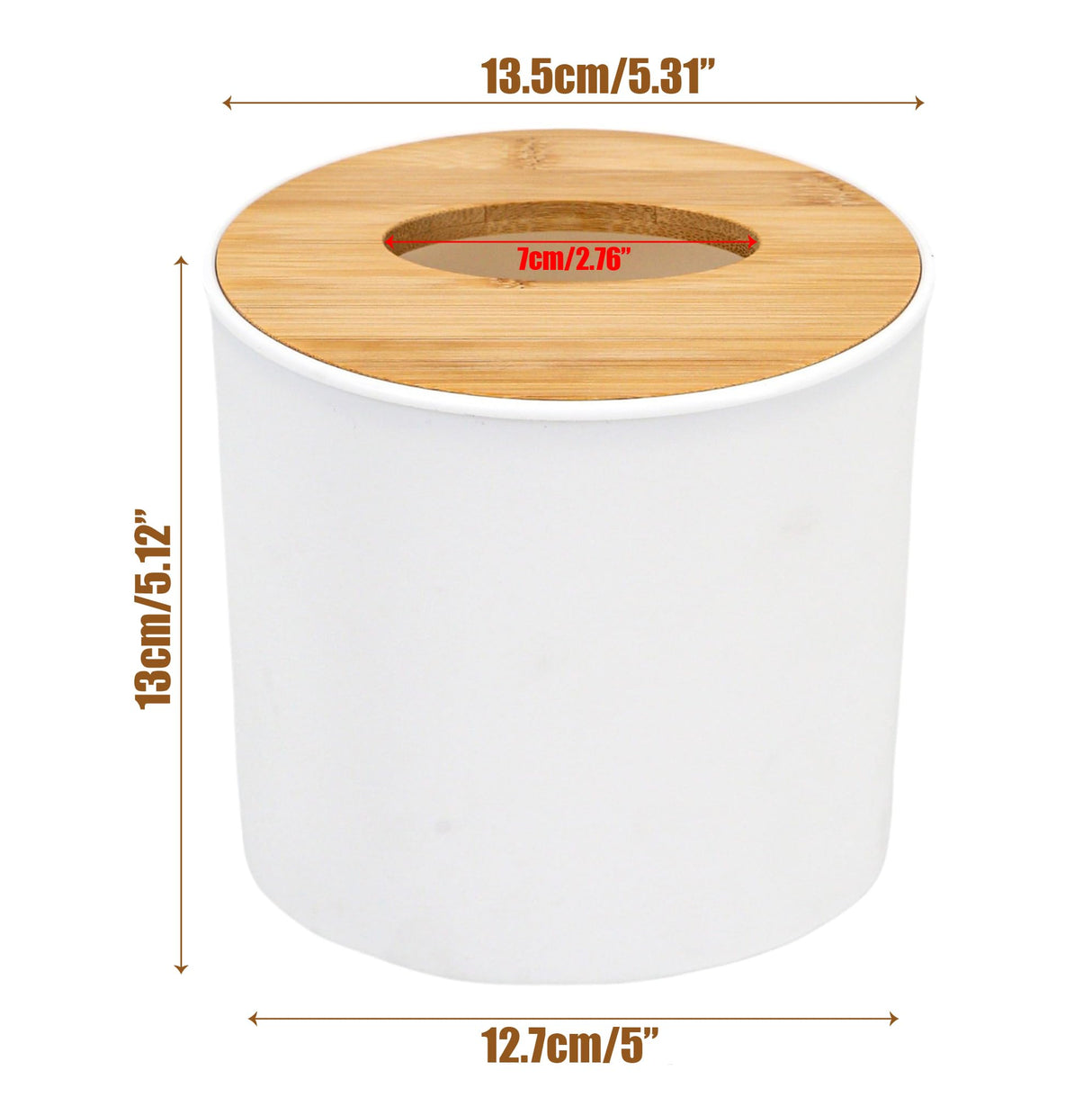 Bamboo Lid Round Tissue Holder Box 5x5'' – Decorative Toilet Paper Roll Dispenser & Dryer Sheet Case – Space-Saving Wood Organizer for Bathroom - for Paper Rolls Under 5 inches only BuleVina