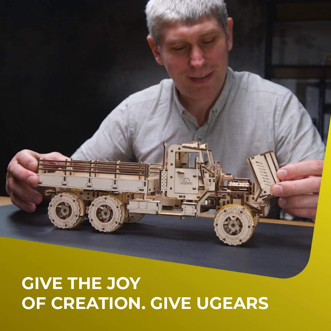 UGEARS Cargo Truck 3D Wooden Puzzles for Adults - Hobbies for Men to Build - Car Adult Building Model Kits for Teens - Rompecabezas 3D para Adultos UGEARS