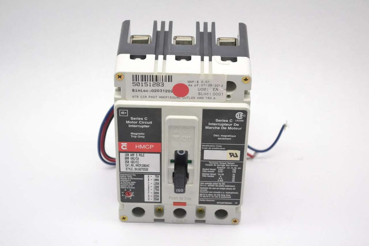 Eaton HMCP150U4C Circuit Breaker,150A,3P,600VAC,HMCP Eaton