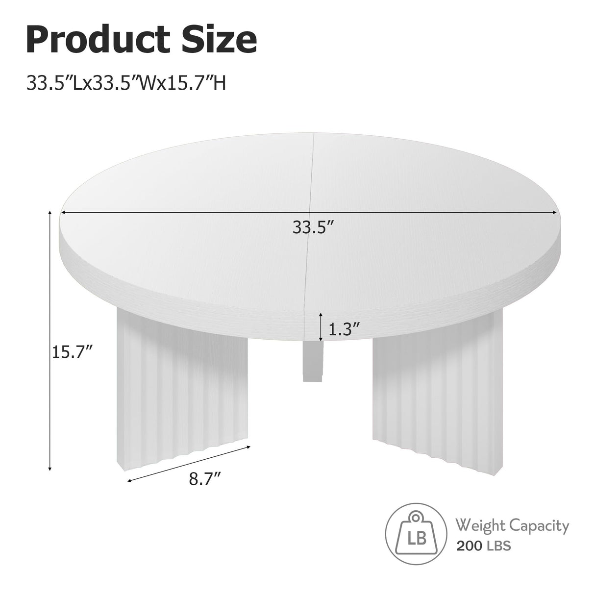 GarveeHome Round Coffee Table, Farmhouse Small Wooden Coffee Table with 3 Strong Legs, Easy Assembly, 33.5'' x 15.7'', White GarveeHome