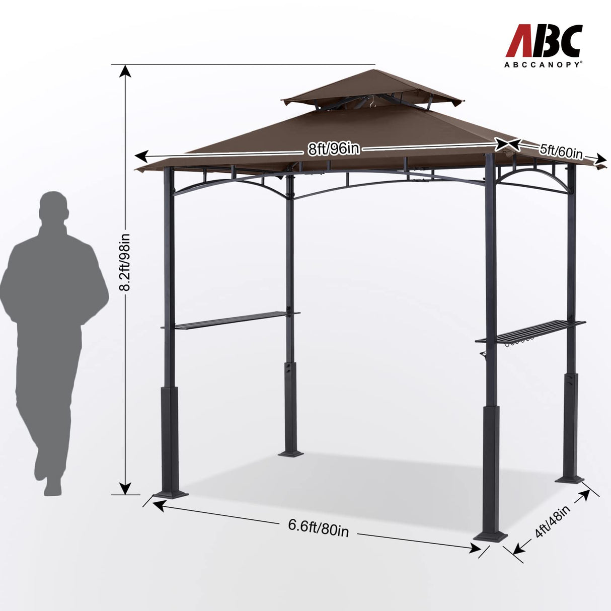 ABCCANOPY 8'x 5' Grill Gazebo Canopy - Outdoor BBQ Gazebo Shelter with LED Light, Patio Canopy Tent for Barbecue and Picnic (Brown) ABCCANOPY