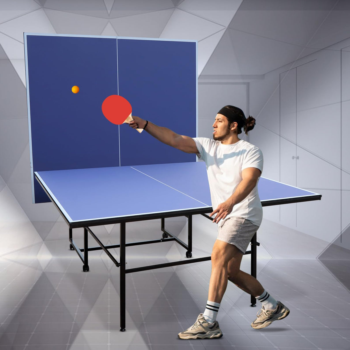 AOKUNG Professional MDF Indoor Table Tennis Table with Quick Clamp Ping Pong Net (Straight Legs) with 2 Rackets and 3 Balls AOKUNG