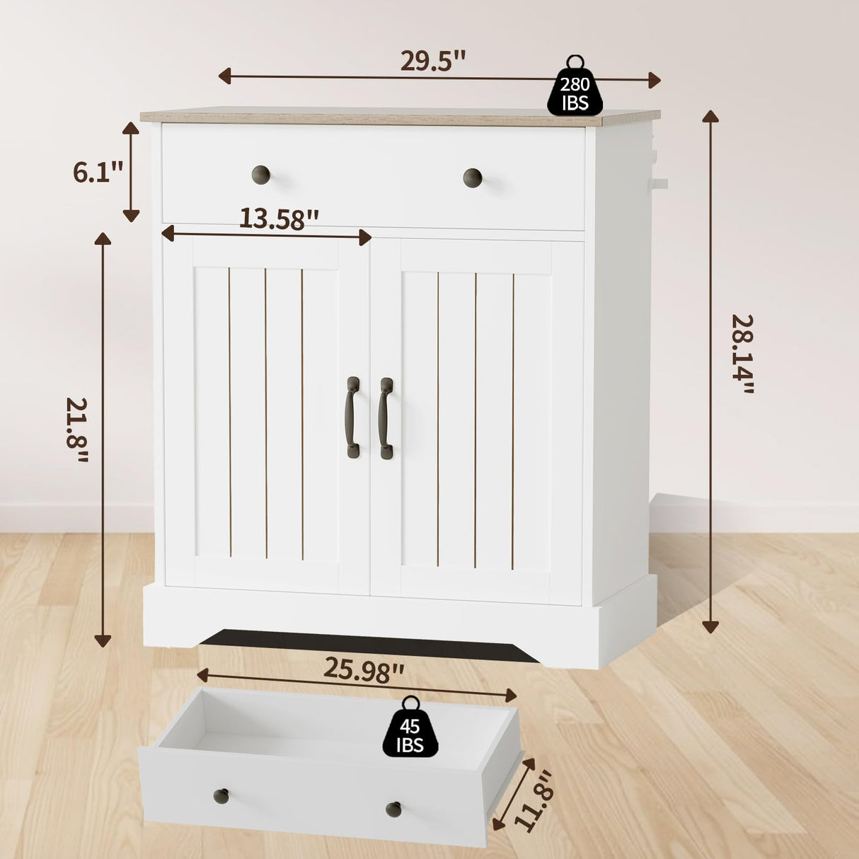 GarveeHome 29.5" Sideboard Buffet Cabinet with Storage, Wooden Kitchen Storage Cabinet with Adjustable Shelf, Modern Coffee Bar Buffet Table for Living Room Entryway Dining Room GarveeHome