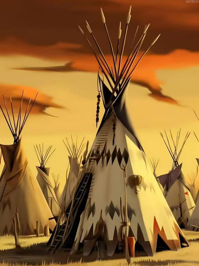 KAYEIUU Diamond Painting Kits, Tribal Native Indian Tepees Diamond Painting Adults Full Drill for Beginners, Native American Indian Diamond Painting Packs Gem Art Home Wall Decor 12x16 inch