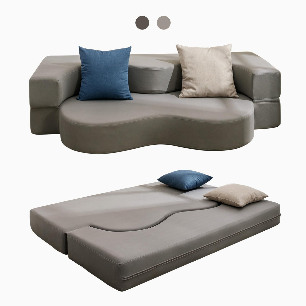 Mjkone Queen Size Floding Sofa Bed, Floor Sofa Bed with Memory Foam, Upholstered Convertible Couch Bed, Fold Out Futon Sleeper Couch Bed for Living Room,Guest Room, Washable Cover, Light Gray Mjkone