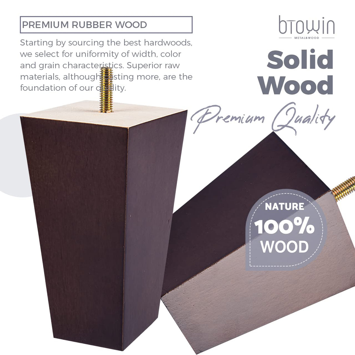 8 inch Solid Wood Furniture Legs, Btowin 4Pcs Mid-Century Modern Wooden Pyramid Replacement Feet with Threaded 5/16'' Hanger Bolts & Mounting Plate & Screws for Sofa Couch Chair Recliner Btowin