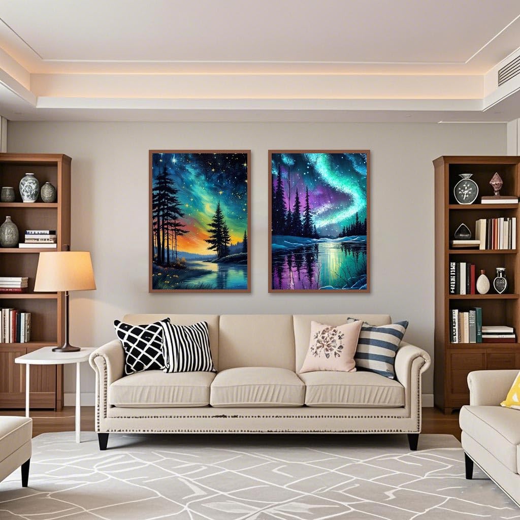 Mowana Aurora Diamond Art Kits for Adults - Northern Lights Diamond Painting Kits for Adults Beginners, 5D DIY Full Drill Rhinestone Gem Art Painting for Wall Decor and Gifts 2 Pack 12x16inch Mowana