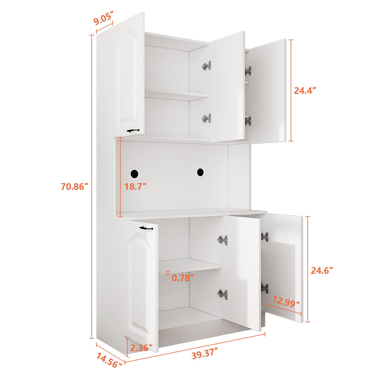 PHOYAL Kitchen Pantry, Kitchen Hutch Cabinet, Farmhouse Storage Cabinet Large Kitchen Pantry Storage Cabinet 71” Pantry Cabinet with 6 Doors and 1 Drawer for Kitchen Dining Room, White PHOYAL