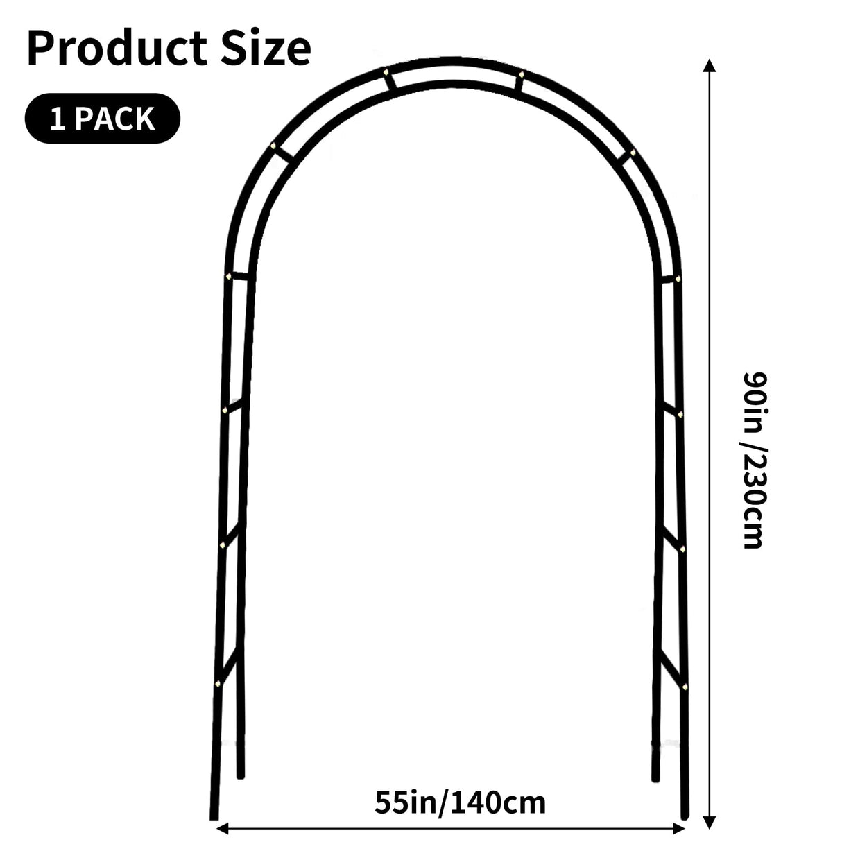 RUBFAC Metal Garden Arch, Wedding & Event Decoration, Garden Trellis for Climbing Plants, Assemble Freely 2 Sizes for Various Climbing Plant Roses Vines Bridal Party Decoration, Black, 1 Pack rubfac
