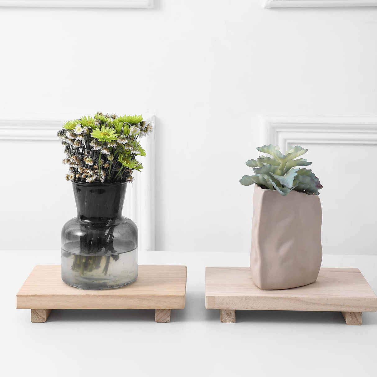 Small Wood Tray Pedestal Stand Farmhouse Bathroom Decor Decorative Wooden Riser Kitchen Soap Dish Holder for Vanity, Counter, Sink, 9" x 5.9" - Burlywood zoocatia