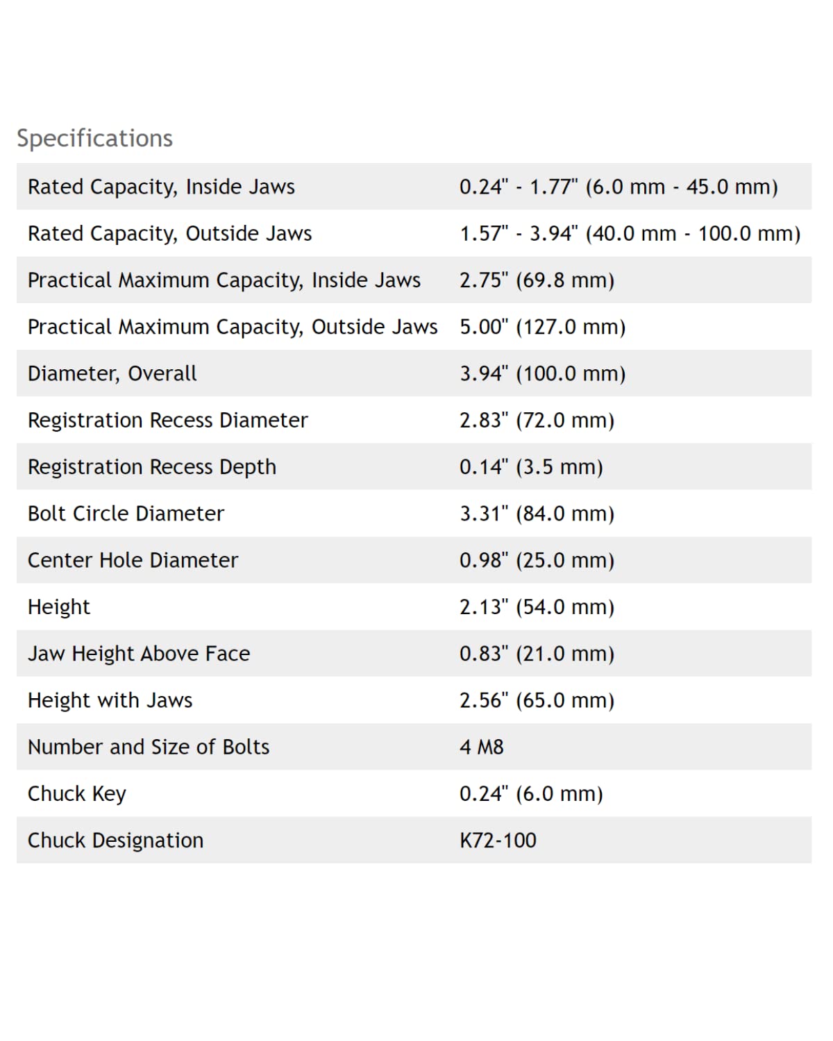 Lathe Chuck, 4-Jaw 4", Independent with Adapter - High Grade Steel - Includes a chuck key and reversible jaws, LittleMachineShop.com (1697) LittleMachineShop.com