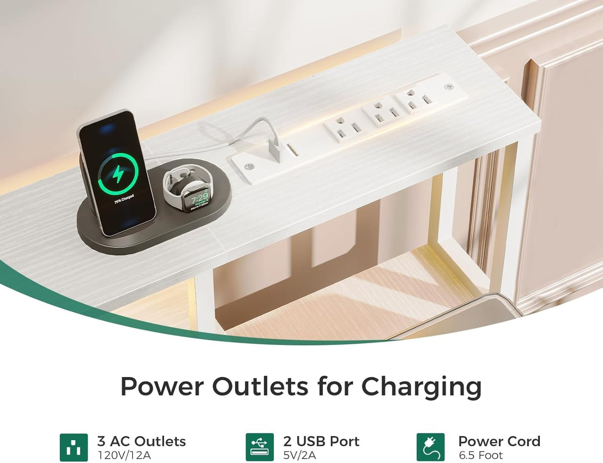 AODK 55 Inch Computer Desk with 3 Drawers and File Cabinet for Storage, Office Desk with Monitor Stand and LED Lights, Home Office Desks, White AODK