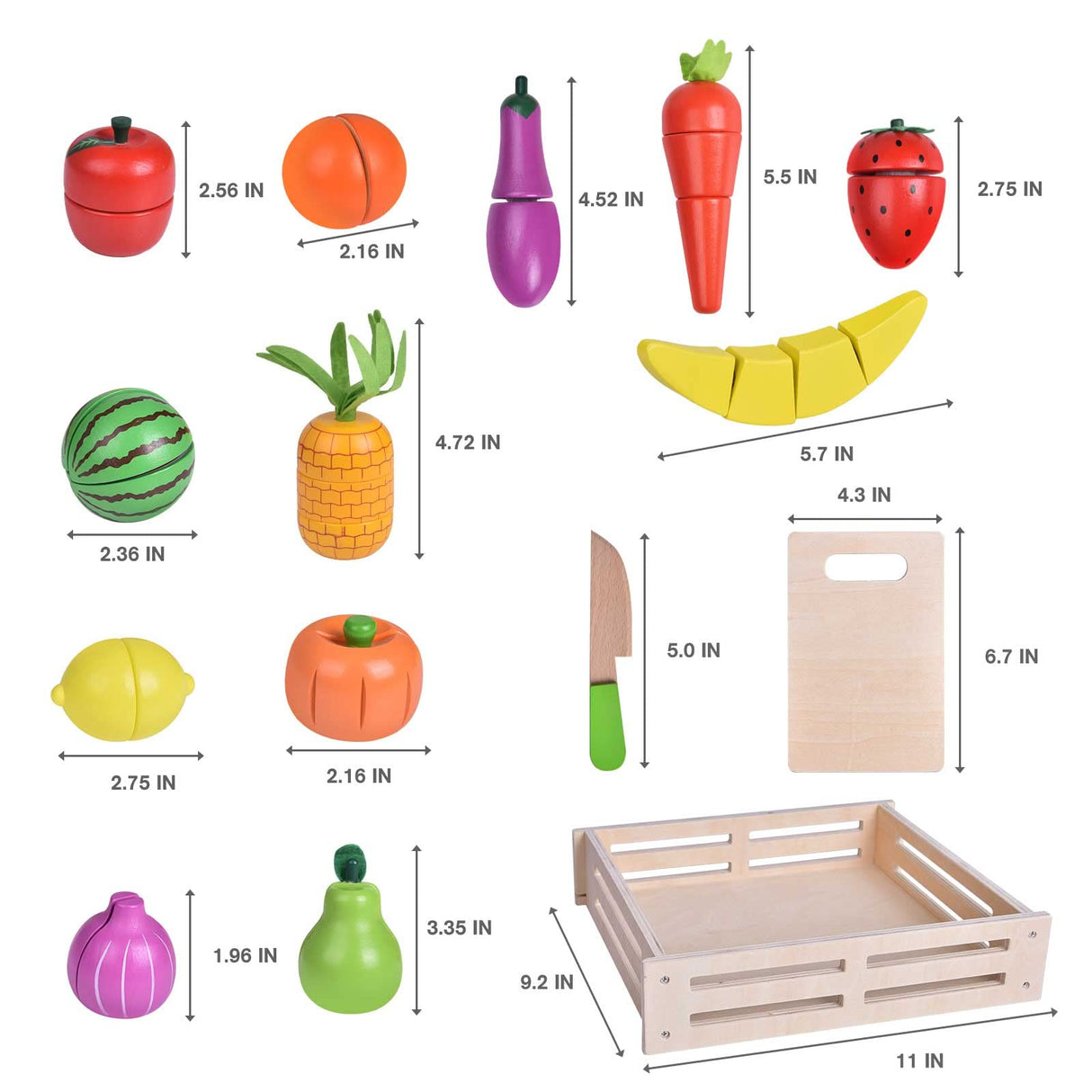 FUN LITTLE TOYS 35PCS Wooden Play Food for Kids Kitchen, Pretend Cutting Food Toys with Wooden Tray, Dishes and Knife for Kids, Pretend Play Food FUN LITTLE TOYS