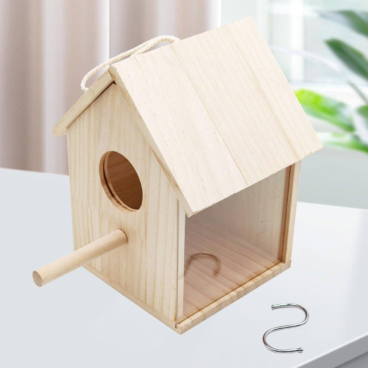 Bird House for Outside, Outdoor Wooden Birdhouse with Transparent Acrylic Window, Bird Nest Box with Pole for Garden Patio, Hanging Birdhouse for Sparrow Hummingbird Finch 5.7 × 5.7 × 8.7 Inches Oooct