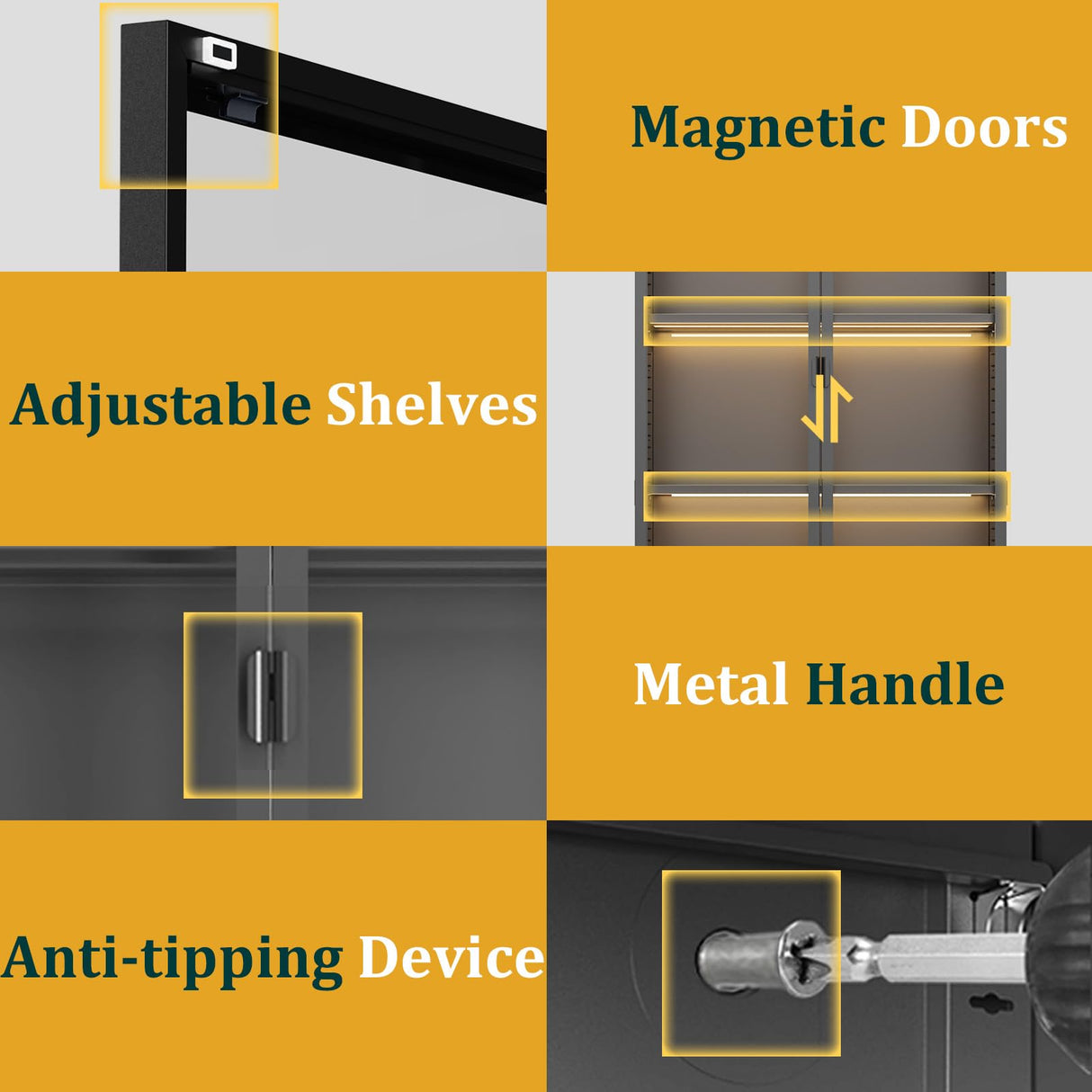 Eltean Display Cabinet with Glass Doors and LED Lights, Glass Display Case with 3 Adjustable Shelves,4 Tier of Storage Space Curio Cabinet for Bedroom Living Room Homeoffice Dining Room Eltean