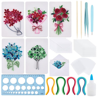 WEBEEDY 20 Sets DIY Flower Quilling Greeting Card Kit Paper Quilling Kit for Adults Beginners 5 Styles Flower Card Making Kit with Instruction for Wedding Mother's Day Father's Day Valentine's Day