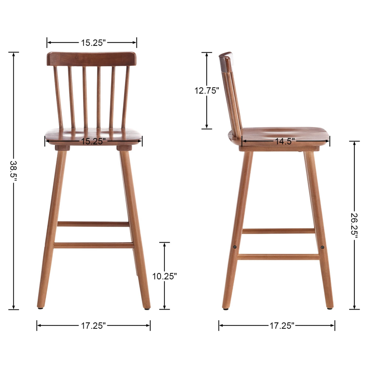 Janoray 26 Inch Bar Stools Set of 2 Windsor Barstools Farmhouse Wooden Counter Height Barstool with Spindle Back Armless Barchair for Kitchen Island/Pub/Cafe/Outdoor, Walnut Janoray