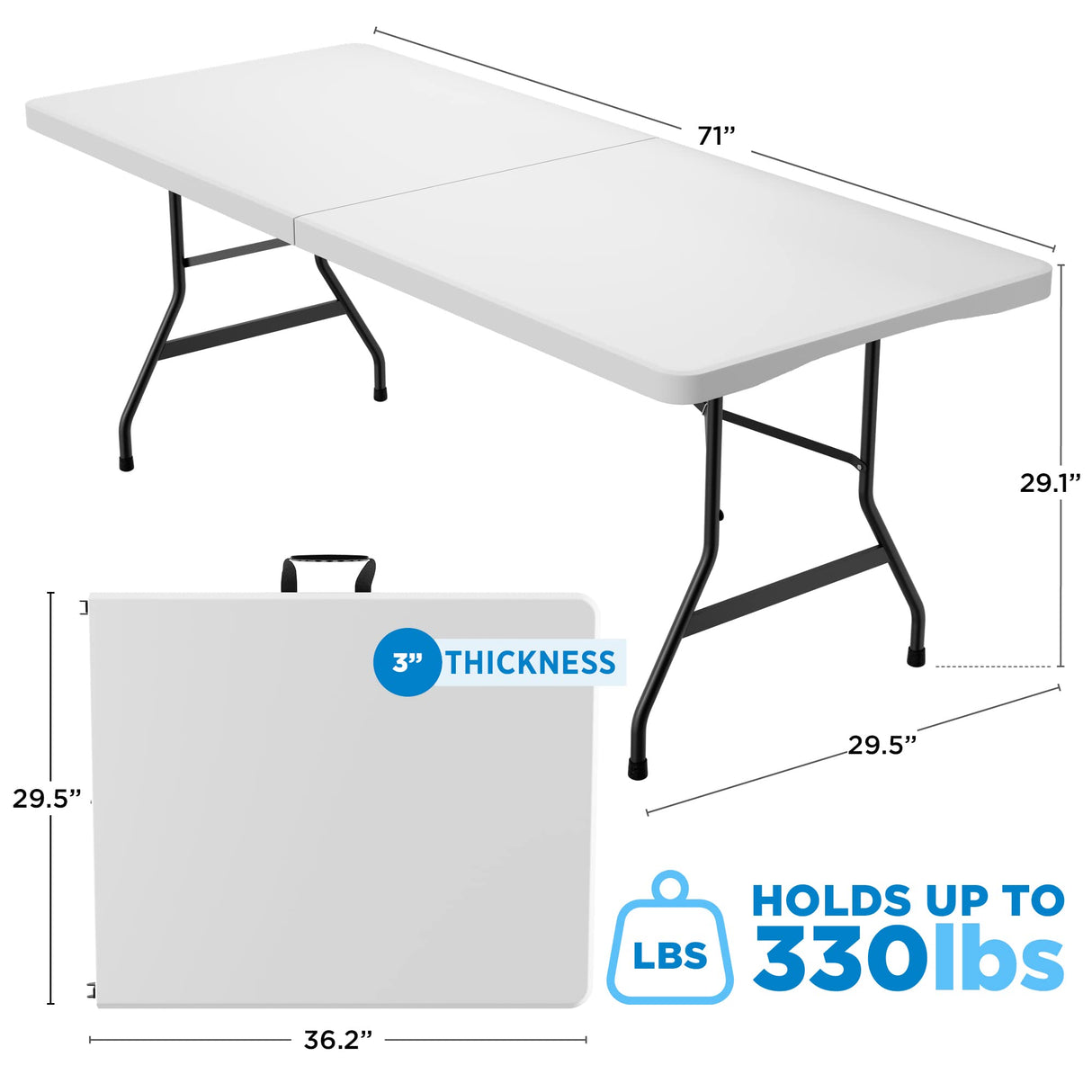 Sorfey Folding Table 6-Foot X 30 inch, White Plastic Sorfey