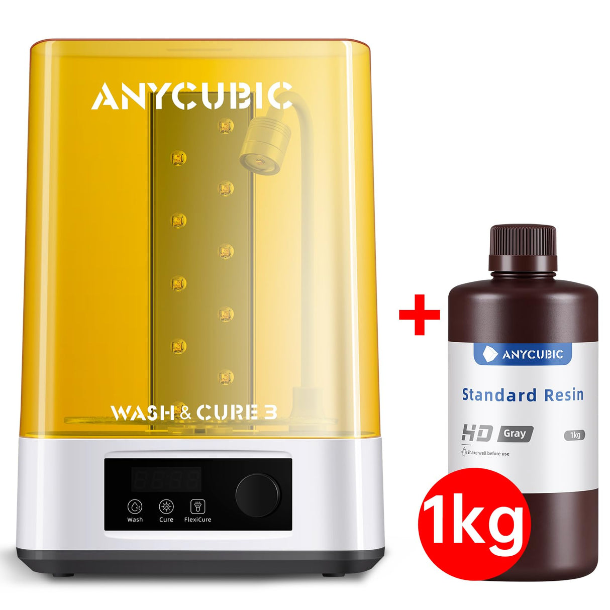ANYCUBIC Wash and Cure 3 Station and Upgraded 8K 3D Printer Resin (HD Grey, 1KG) ANYCUBIC