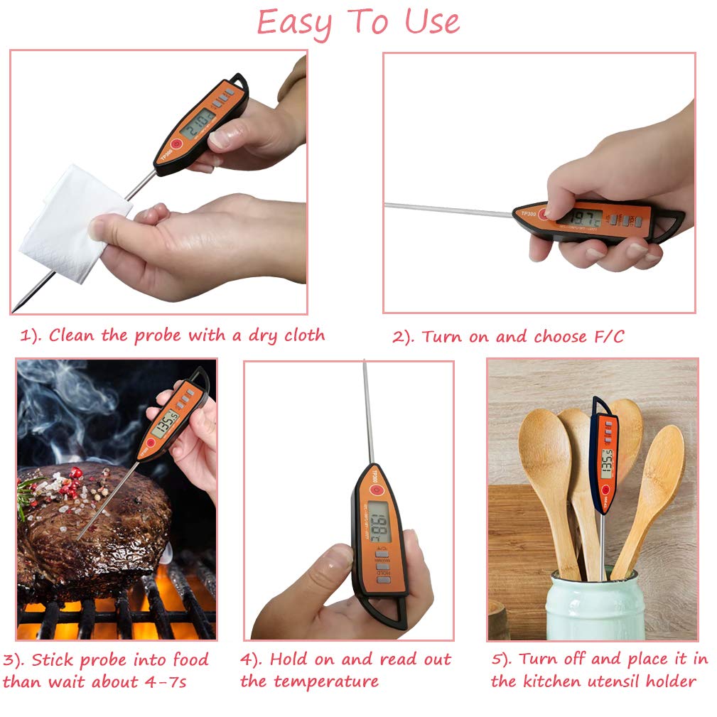 Digital Meat & Milk Thermometer - Instant Read Probe for Cooking, BBQ, Grill, Deep Fry, Roast & Baking NANGOALA