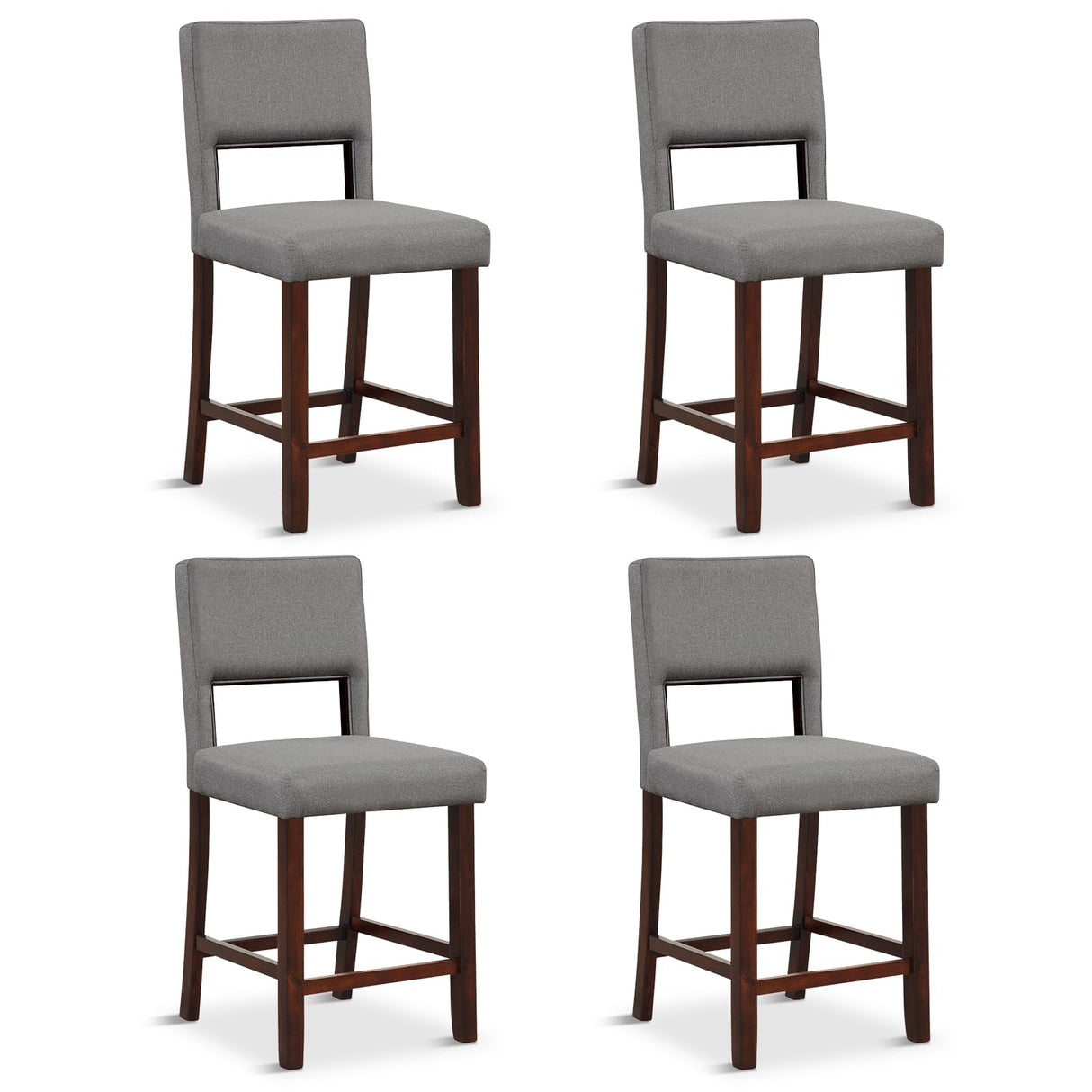 Giantex 24.5" Counter Height Bar Stools Set of 4, Linen Barstools with Back, Rubber Wood Legs, Max Load 400 Lbs, Modern Upholstered Bar Dining Chairs for Kitchen Island Pub, Grey Giantex