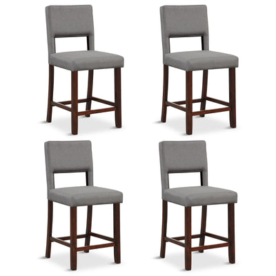 Giantex 24.5" Counter Height Bar Stools Set of 4, Linen Barstools with Back, Rubber Wood Legs, Max Load 400 Lbs, Modern Upholstered Bar Dining Chairs for Kitchen Island Pub, Grey