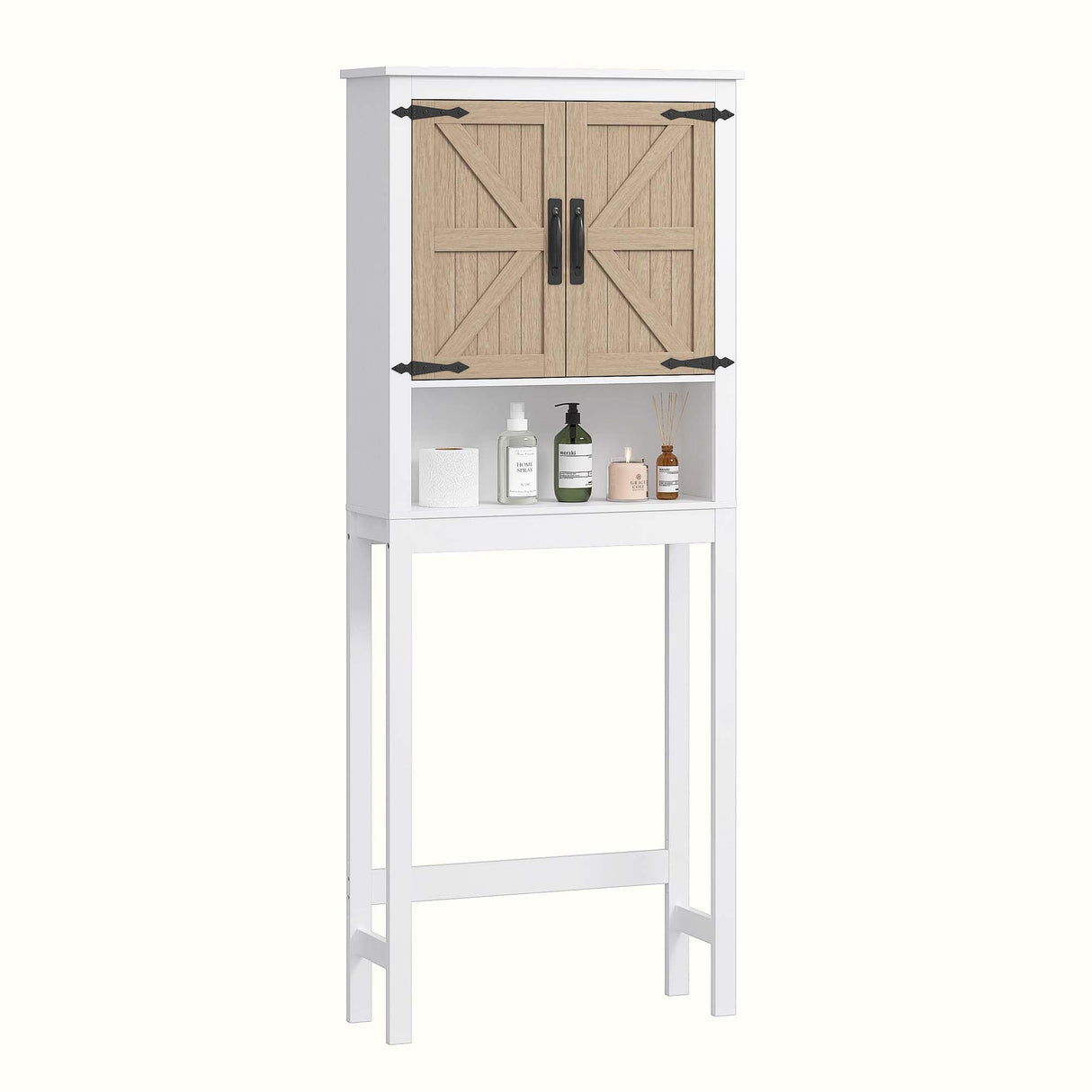 Spirich Over The Toilet Storage Cabinet, Farmhouse Over Toilet Bathroom Organizer with Wood Grain Barn Doors and Adjustable Shelves Spirich