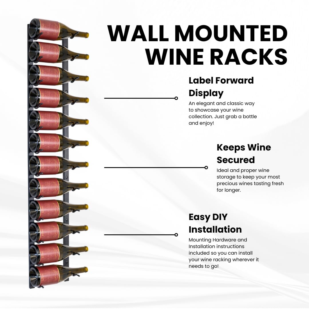 Jagged Ridge Wine Rooms - Premium Wall Mounted Metal Wine Rack - 12 Wine Bottles Holder - Modern Wine Rack, Matte Black - Space Saving for Home, Kitchen, Bar - Designed in Canada by Wine Enthusiasts Jagged Ridge Wine Rooms