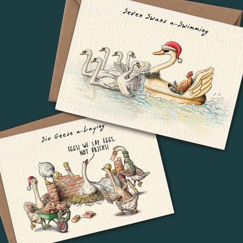 SWAGGIFT Twelve Days of Christmas Card Set,12 Pcs Quirky Funny Christmas Cards Card with Your Custom Message and Envelopes, Christmas Countdown Gift Card Set SWAGGIFT