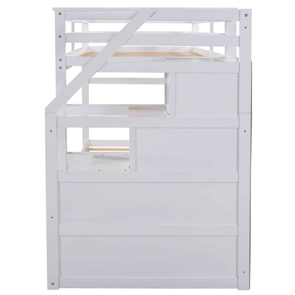 Harper & Bright Designs Bunk Beds Twin Over Twin with Trundle, Wood Twin Over Twin Bunk Bed with Stairs, Twin Bunk Beds with High Length Guardrail for Kids Teens Adults, White Harper & Bright Designs