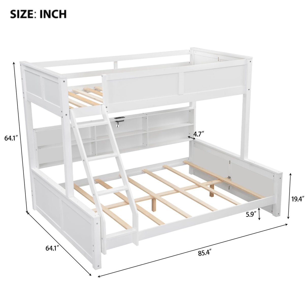 Modern Twin XL Over Queen Bunk Bed with Storage Cabinets and USB Ports,for Kids Teens Adults Bedroom Use (Antique White#x, Twin XL Over Queen) KLMM