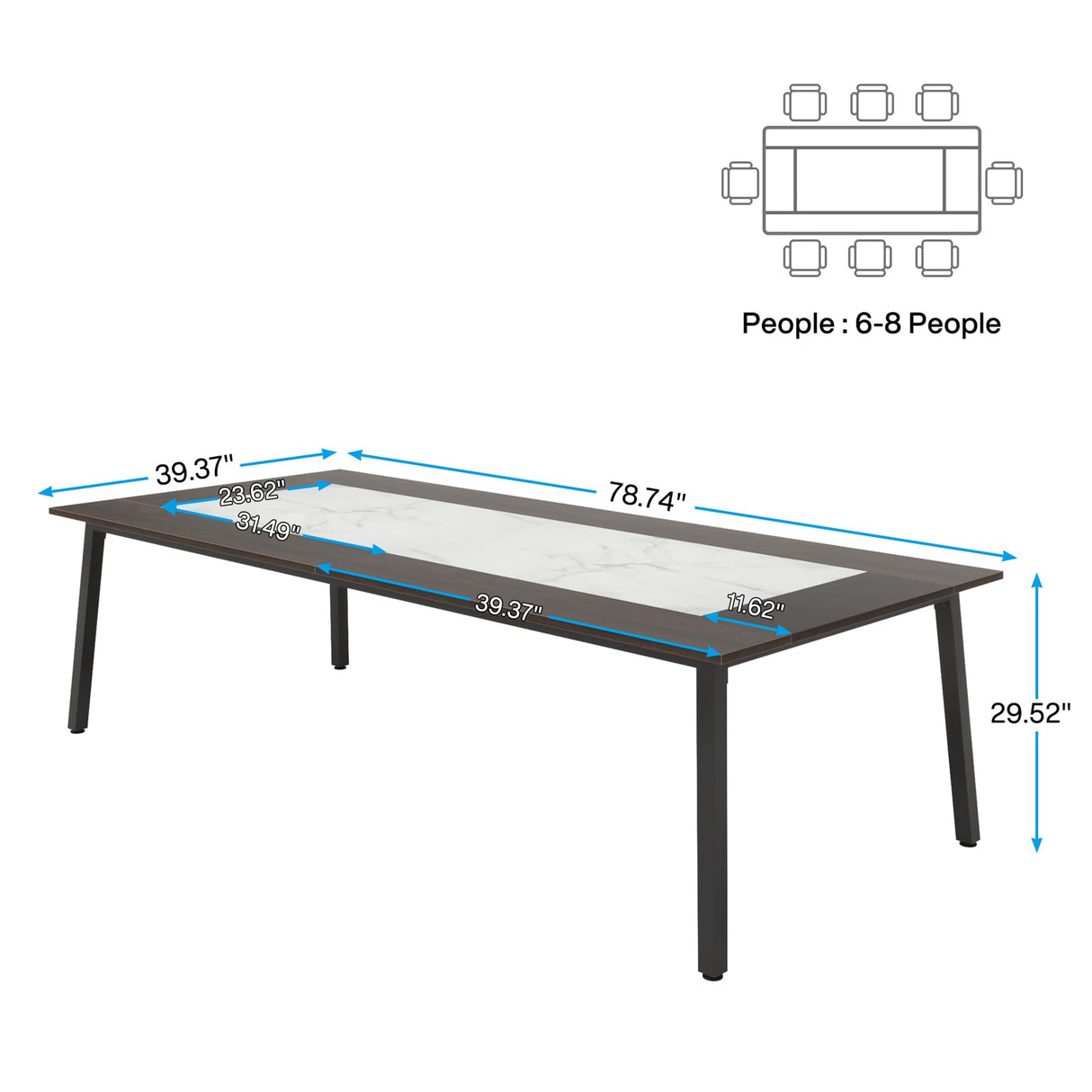 Tribesigns 6.56 FT Conference Table, 78.74-Inch Large Meeting Table for 8-10 People, Rectangle Office Conference Room Table, Business Seminar Table for Office Meeting Conference Room Tribesigns