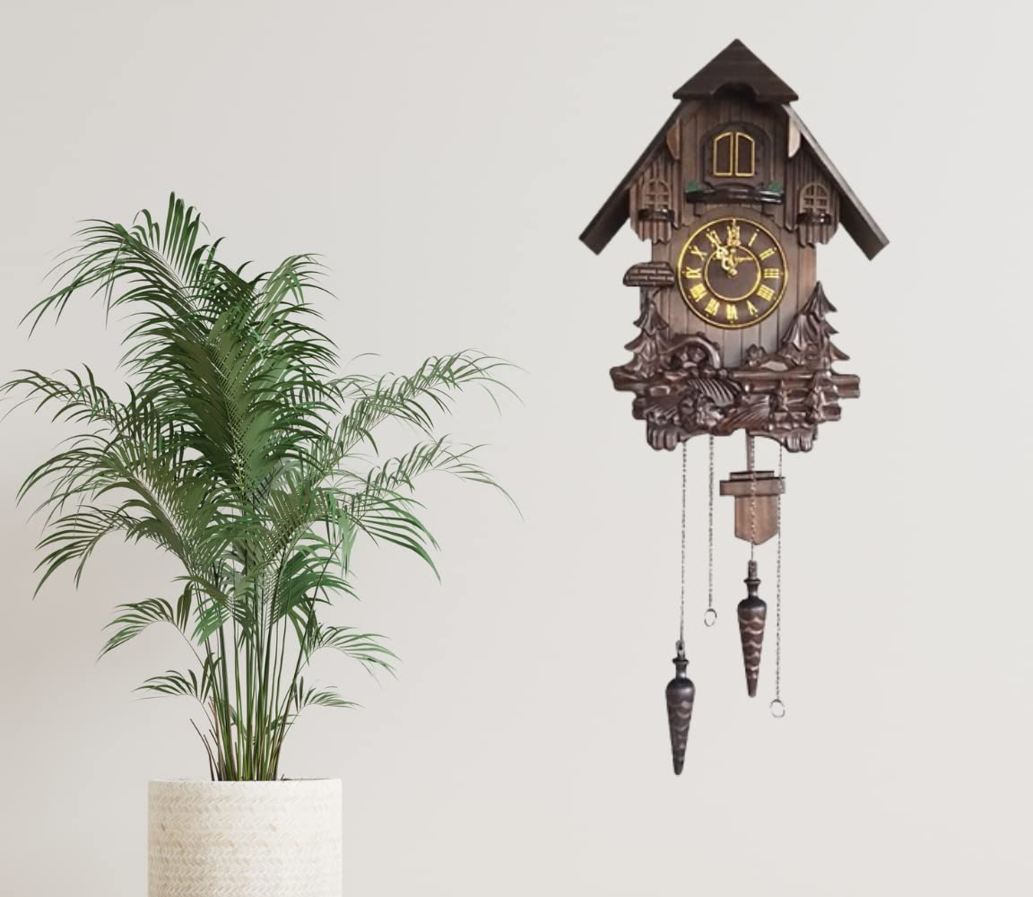 Vmarketingsite Wall Cuckoo Clocks Black Forest Wooden Cuckoo Clock. Black Forest Hand-Carved Cuckoo Clock. Bright Cuckoo Bird Sounds On The Hour and Chime Has Automatic Shut-Off. Excellent Gift. Vmarketingsite
