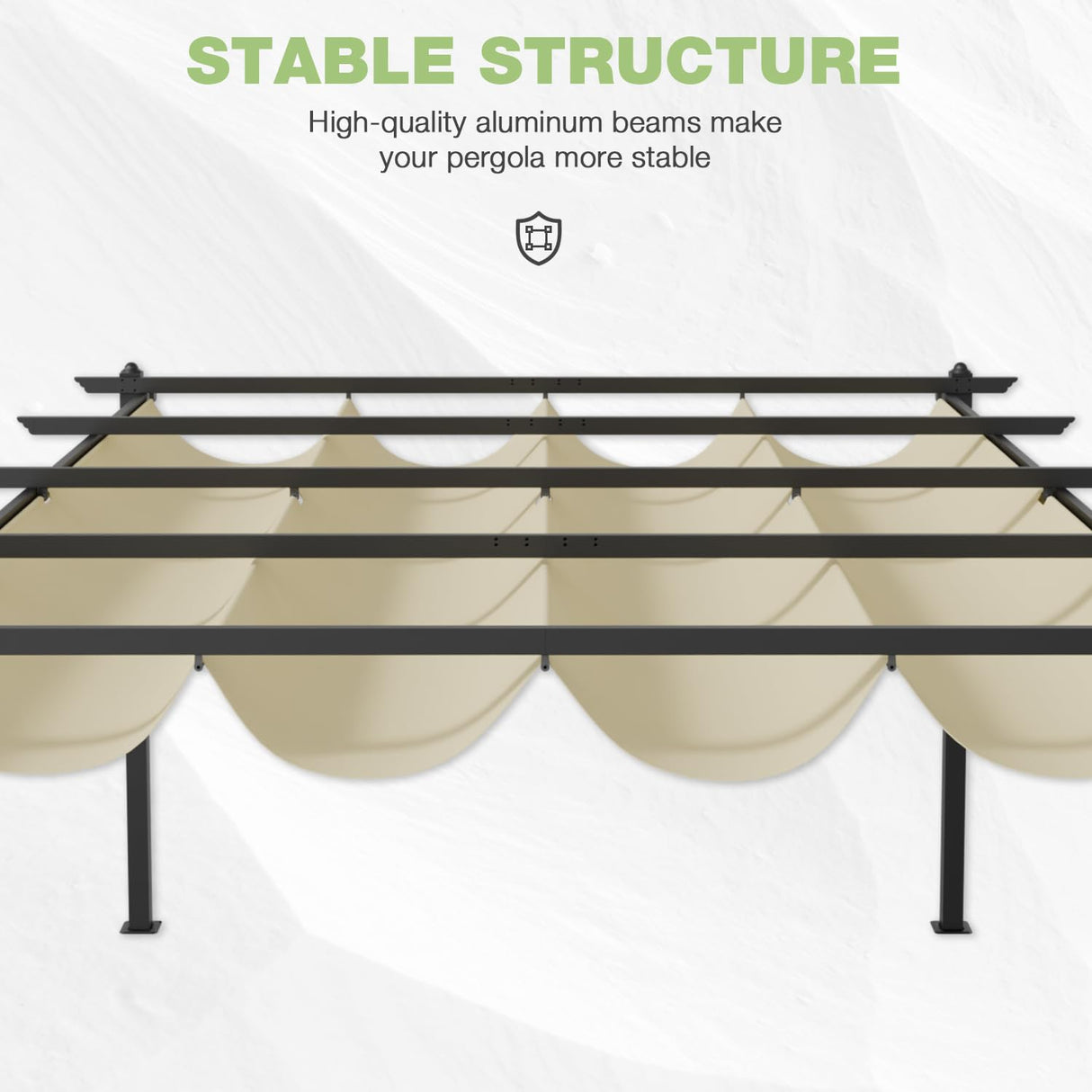 EBE 12'x16' Outdoor Pergola, Metal Patio Pergolas, Heavy Duty Retractable Awning Pergola Sun Shade Canopy for Decks, Gardens and Backyards, Beige EBE