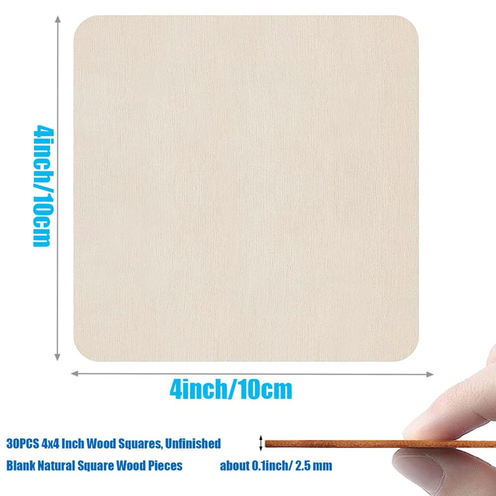 ZQYYQZ 30PCS 4x4 Inch Wood Squares, Unfinished Blank Natural Square Wood Pieces Wooden Cutouts for DIY Crafts Painting, Scrabble Tiles, Coasters, Home Decoration ZQYYQZ
