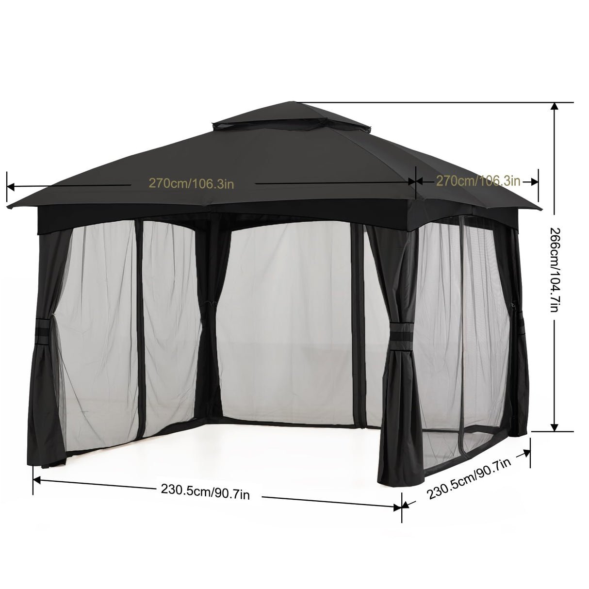 MASTERCANOPY Outdoor Patio Gazebo for Garden with Upgrade Steel Frame and Netting Walls (8x8,Gray) MASTERCANOPY