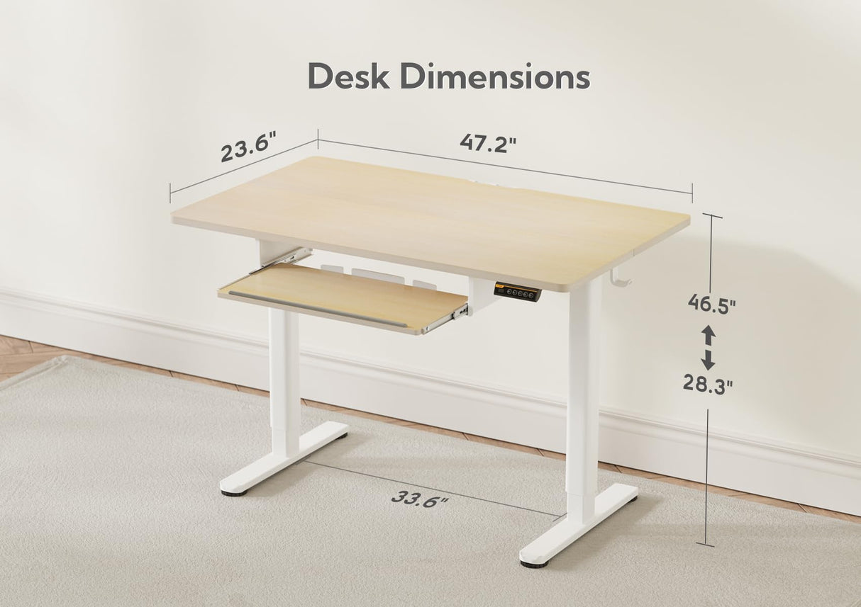 Claiks Standing Desk with Keyboard Tray, Electric Standing Desk Adjustable Height, 48x24 Inches Sit Stand up Desk with Splice Board, Raising Desk for Home Office, Natural Claiks