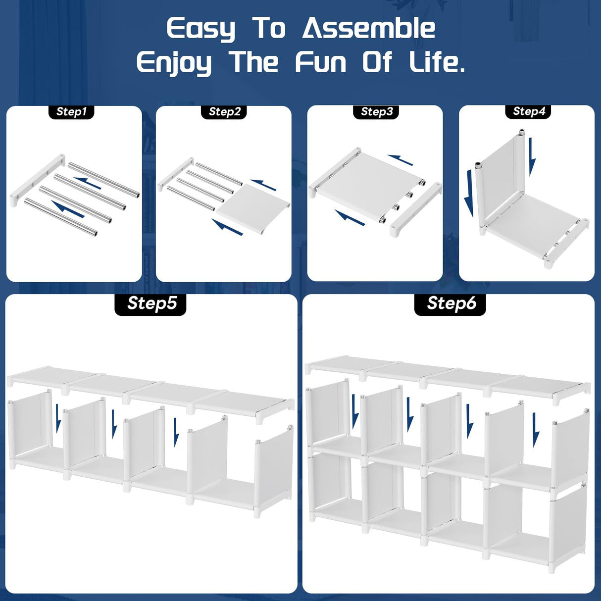 Mavivegue Book Shelf, 20 Cube Storage Organizer, DIY Bookcase, Metal Cube Bookshelf, Tall Book case for Bedroom, Living Room, Office, Closet Storage Organizer, Black Cubicle Storage Rack-White Mavivegue