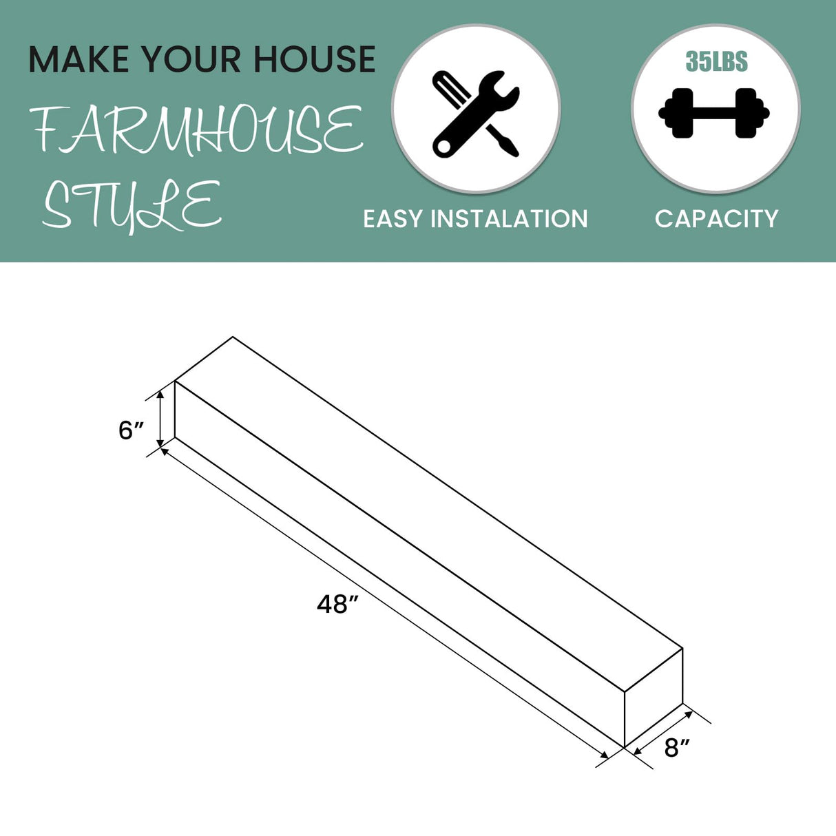 THLYNSAM Fireplace Mantel 48 inches Floating Shelf with Rustic Finish Wood Wall Shelf with Invisible Heavy Duty Bracket for Living Room Décor, 48L x 6H x 8D, Grey THLYNSAM