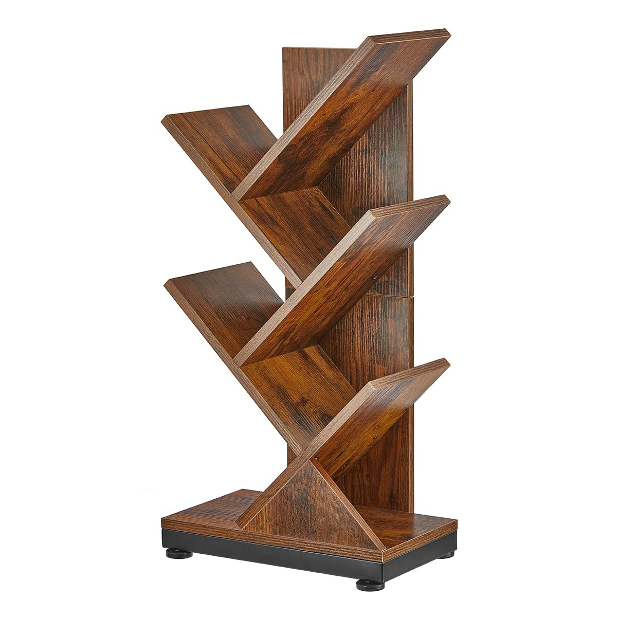 ruboka Tree Bookshelf,Retro Floor Standing Bookcase Display for CDs/Magazine/Books,Small Bookshelf for Bedroom,Living Room,Office,Balcony,Brown Storage Shelves (Brown, 5 Tier) ruboka
