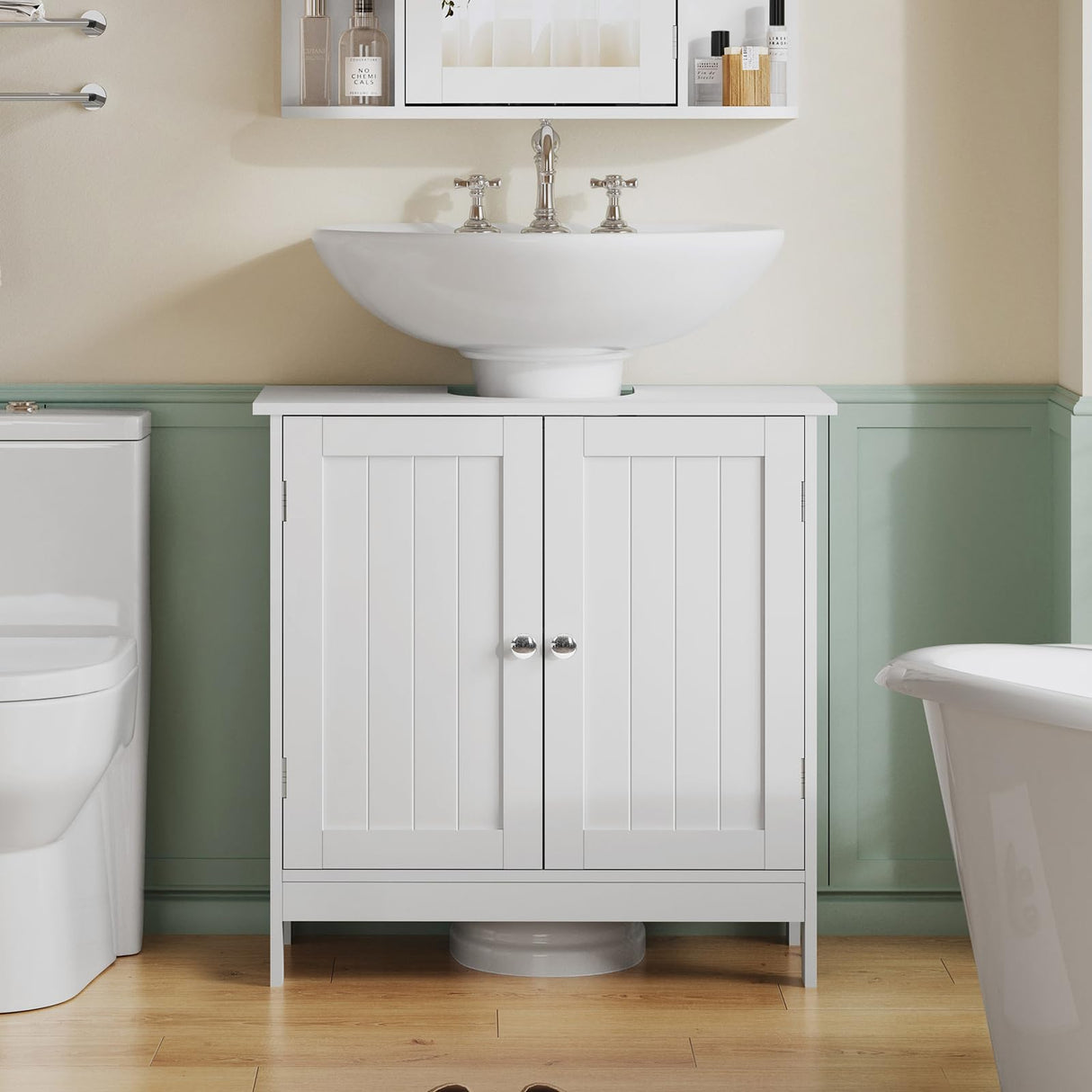 TEENFON Pedestal Sink Storage Cabinet, Under Sink Cabinet with 2 Doors & Shelf, Under Bathroom Sink Cabinet, Pedestal Sink Storage for Bathroom, White TEENFON