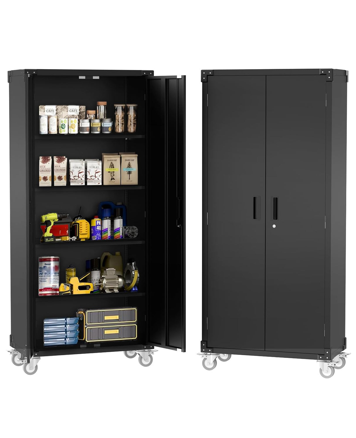 GarveeHome Metal Storage Cabinet 72" H with Wheels, Steel Tool Cabinet with Lock and 4 Adjustable Shelves and Lockable Rolling,Storage Organization for Home,Garage,Office GarveeHome