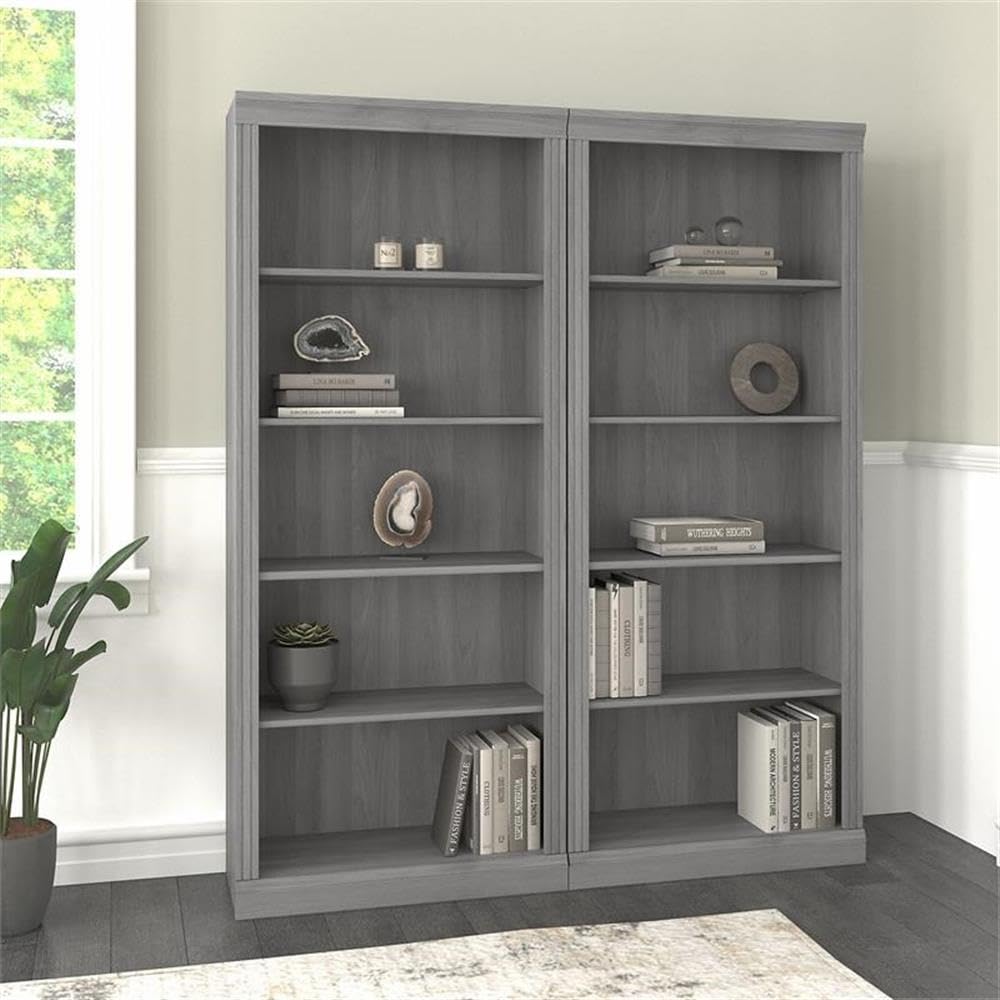 Bush Home Saratoga Tall 5 Shelf Bookcase - Set of 2 in Modern Gray Bush Home
