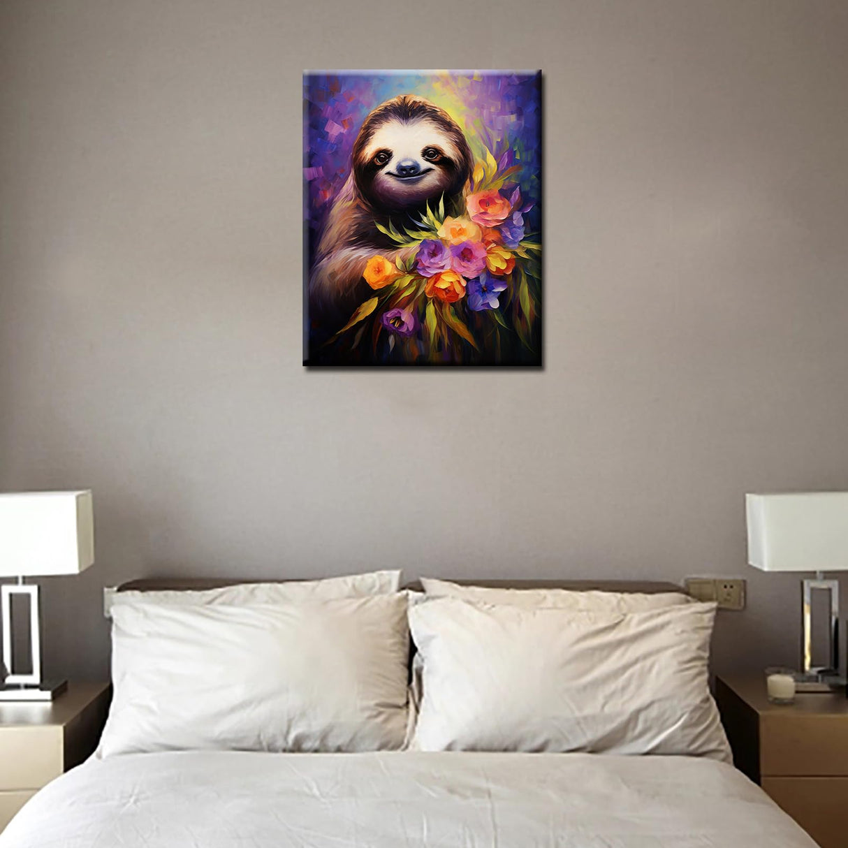 Tucocoo Funny Sloth Paint by Number for Adults, DIY Oil Painting Kits on Canvas with Brushes and Acrylic Pigment, Abstract Flowers Animal Hand-Painted Style for Home Decor 16x20 inch (Frameless) Tucocoo