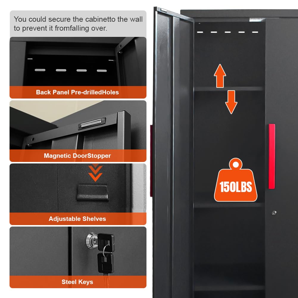 HPDMC 6-Pcs Garage Storage Cabinet System: Workshop Set with Steel Cabinet Drawers, Rolling Chest, Workbench, Pegboard for Tool Organization HPDMC