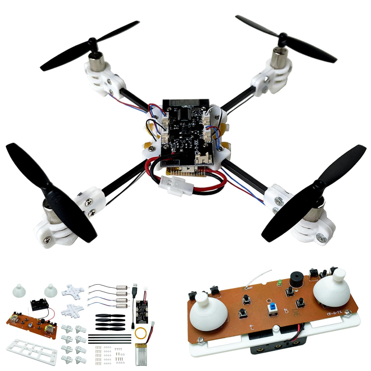 STEM Quadcopter Building Kit with Coreless Motors | Auto Hover Tuning, One-Button Takeoff & 3D Flips | Learn Drone Basics for DIY Enthusiasts and Students (White) EIELEDIY