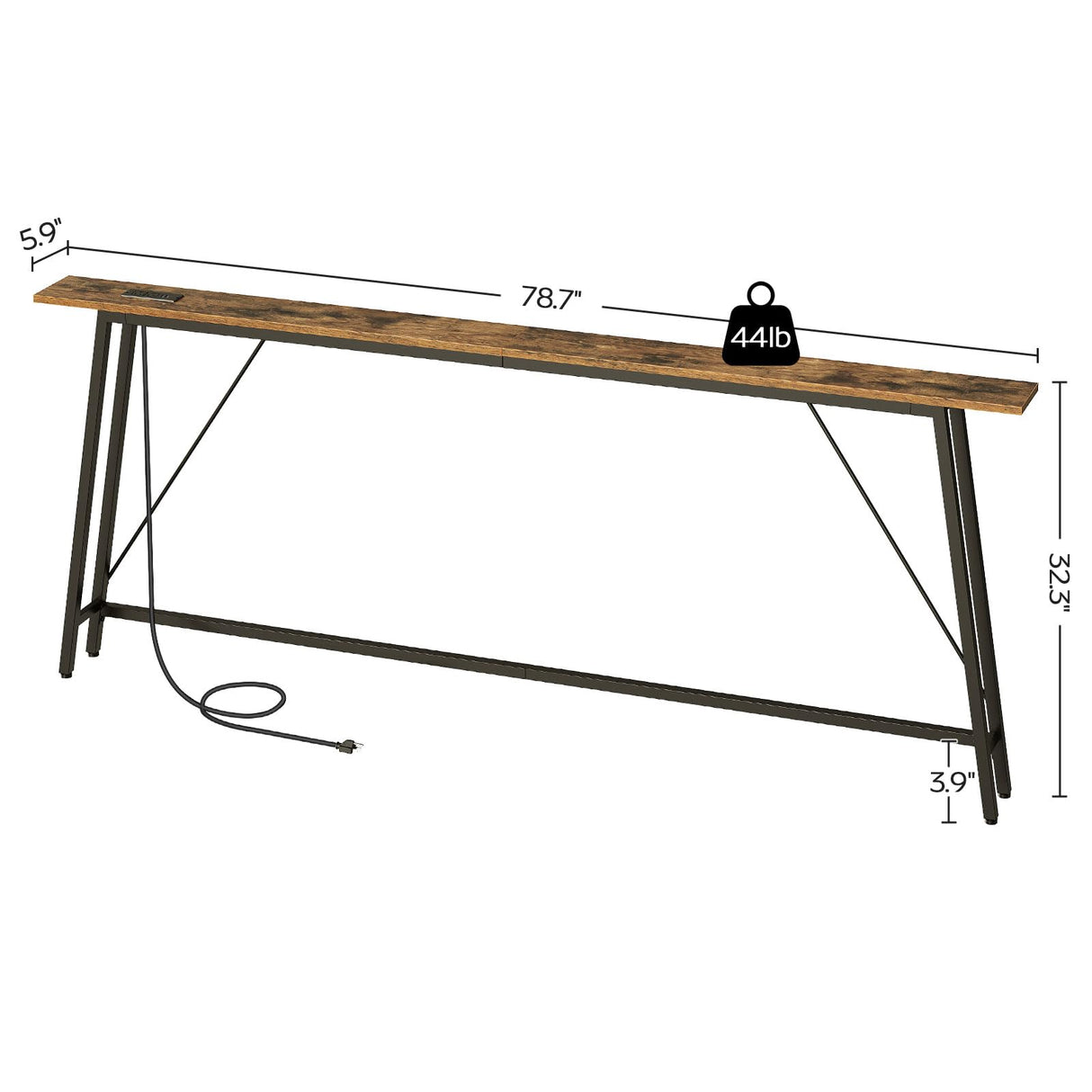 YATINEY 78.7" Skinny Console Table with Power Outlets, 5.9" Sofa Tables Narrow Long, Industrial Behind Couch Table, for Hallway, Entryway, Living Room, Rustic Brown and Black CT205UBR YATINEY
