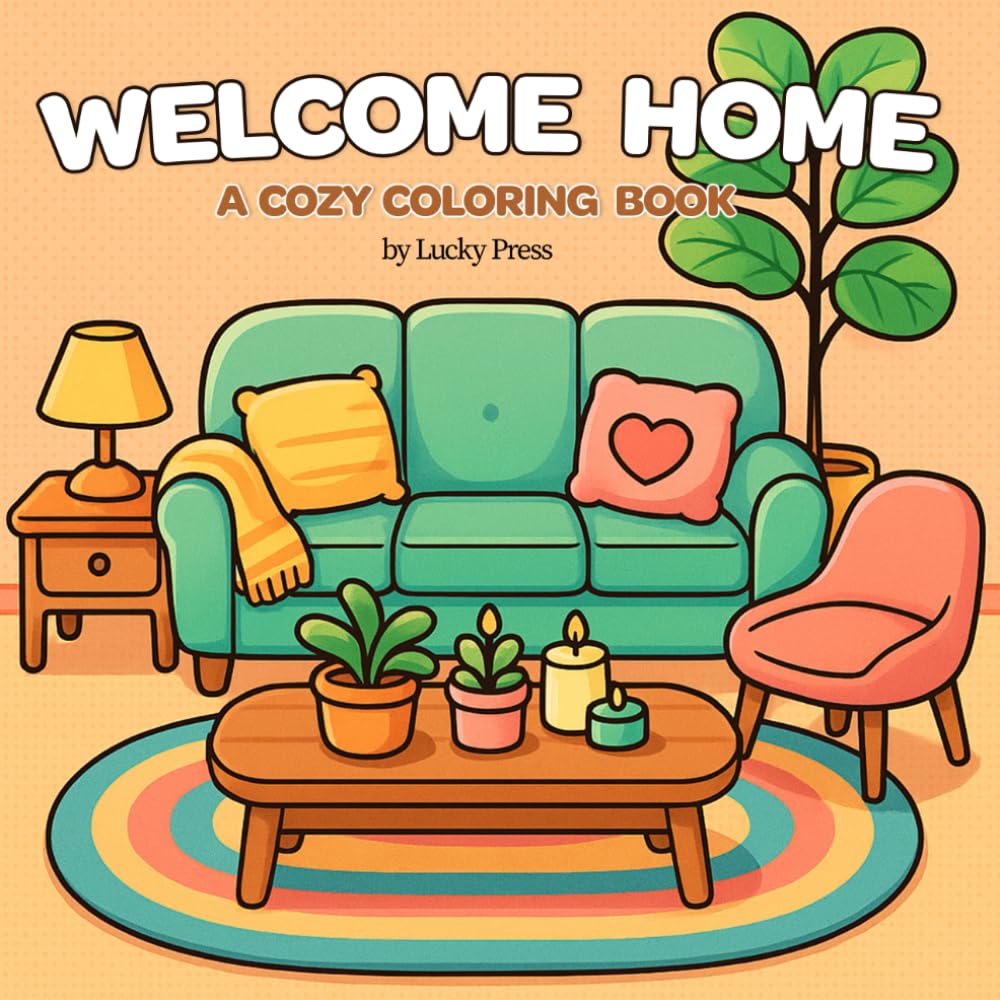 Welcome Home—A cozy coloring book: for Adults and Teens | Cute room scenes in a relaxing easy and simple style Majosta